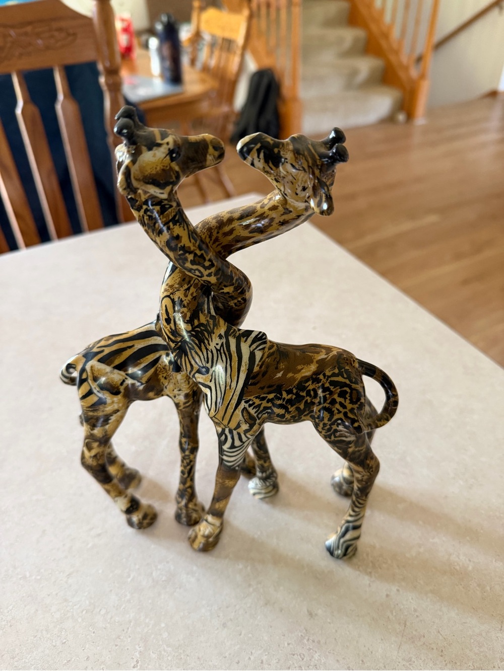 LaVie Entwined Loving Giraffe Figurines Statues With African Safari Animal Print